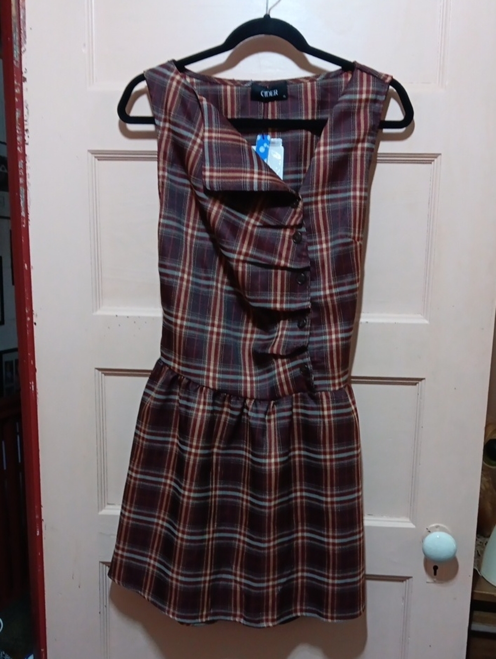 Cider Plaid Ruffle Front Sleeveless Dress Brand New With Tags
